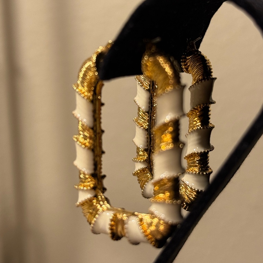 Gold and White Hoop Earrings